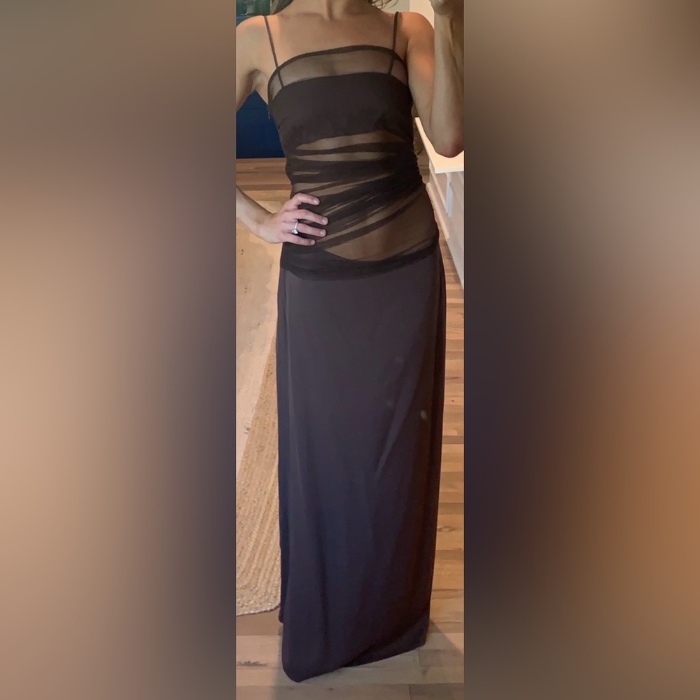 DESIGNER CHRISTOPHER ESBER Elegant Sheer Brown Maxi Dress